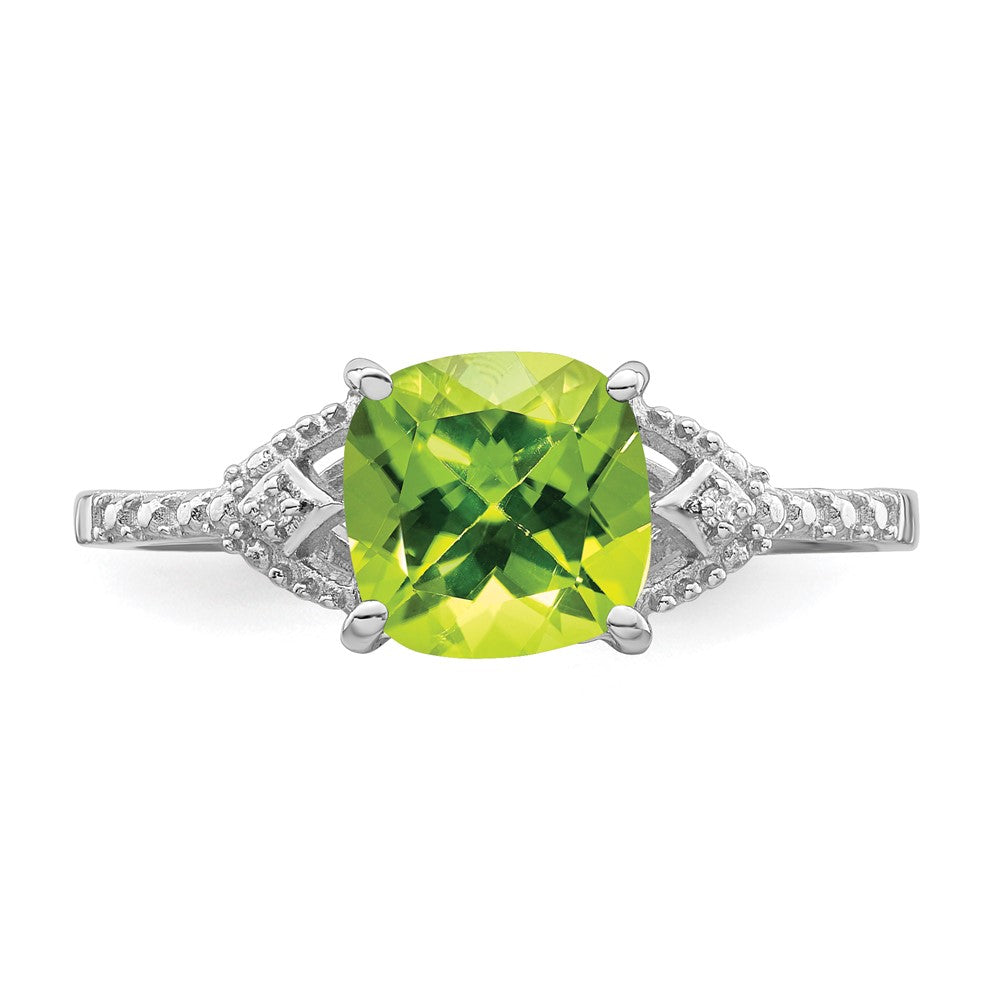 Sterling Silver Rhodium Plated Diamond and Peridot Ring - 5
