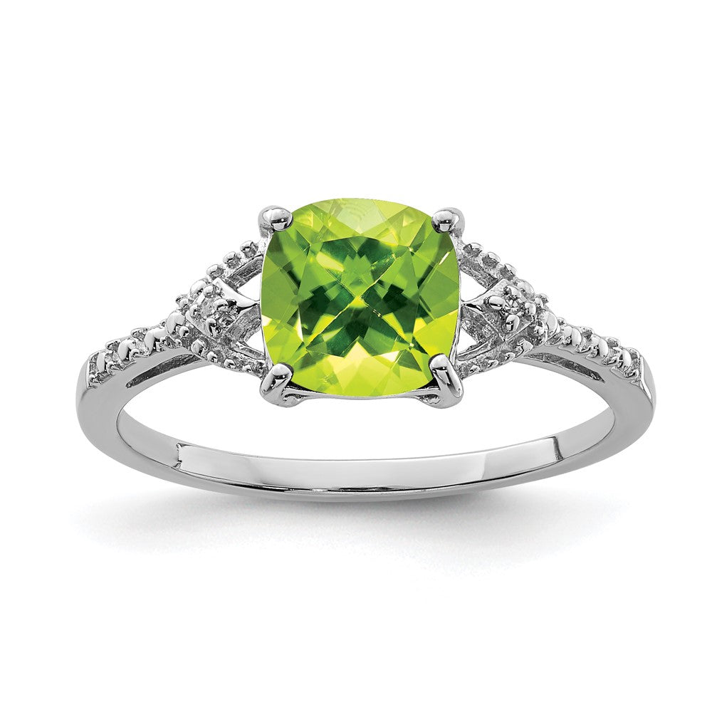 Sterling Silver Rhodium Plated Diamond and Peridot Ring - 5