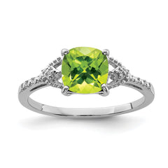 Sterling Silver Rhodium Plated Diamond and Peridot Ring - 5