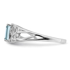Sterling Silver Rhodium Plated Aquamarine Ring - 4