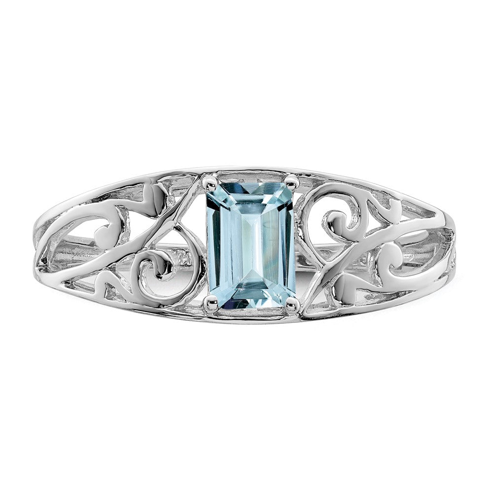 Sterling Silver Rhodium Plated Aquamarine Ring - 3