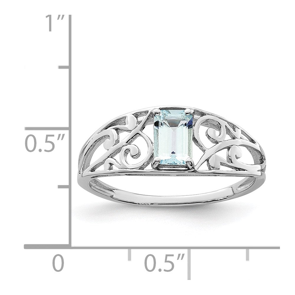 Sterling Silver Rhodium Plated Aquamarine Ring - 2