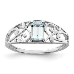 Sterling Silver Rhodium Plated Aquamarine Ring - 3