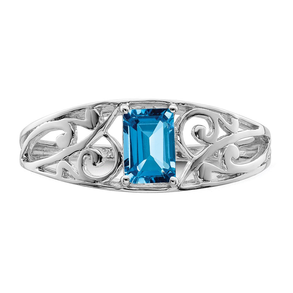 Sterling Silver Rhodium Plated Sky Blue Topaz Ring - 4