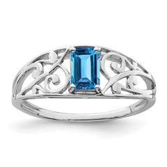 Sterling Silver Rhodium Plated Sky Blue Topaz Ring - 3