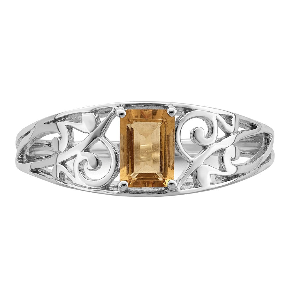 Sterling Silver Rhodium Plated Citrine Ring - 4