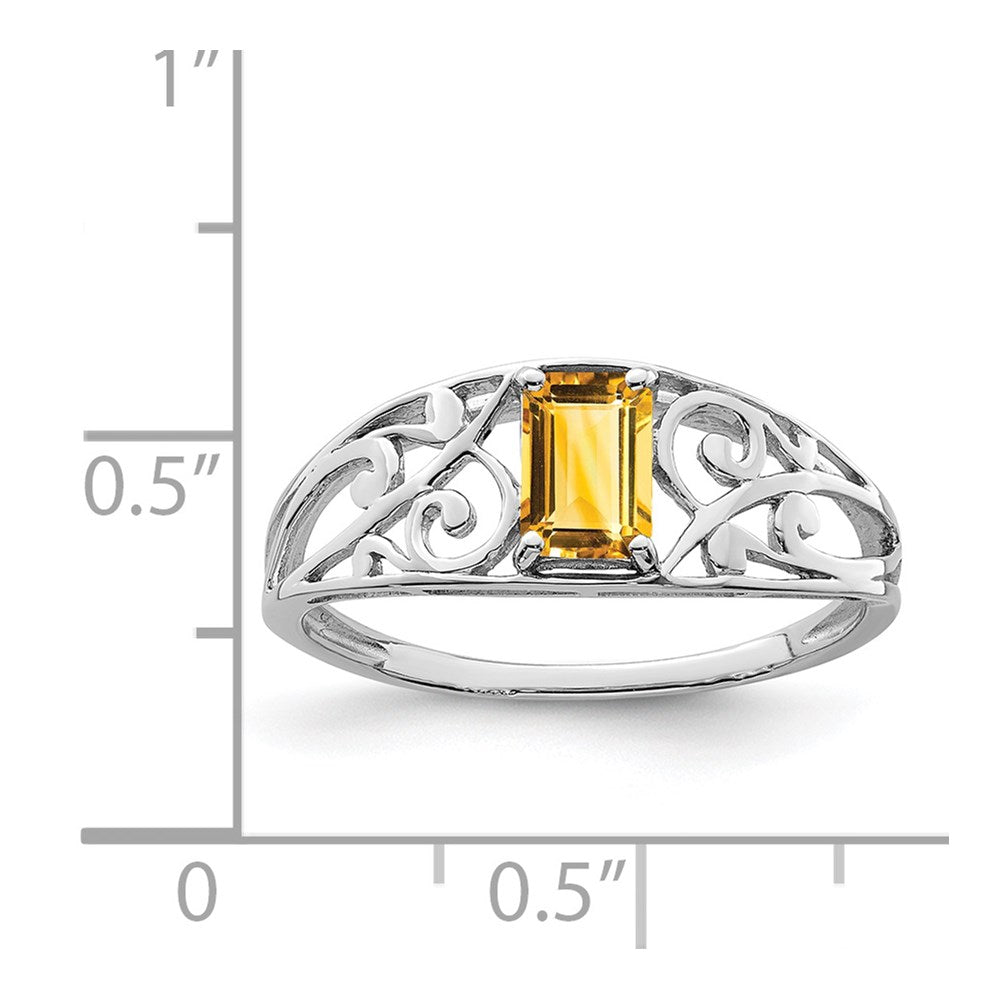 Sterling Silver Rhodium Plated Citrine Ring - 2