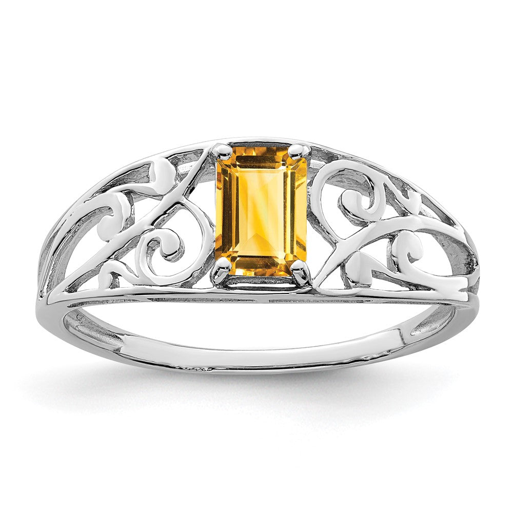 Sterling Silver Rhodium Plated Citrine Ring - 2