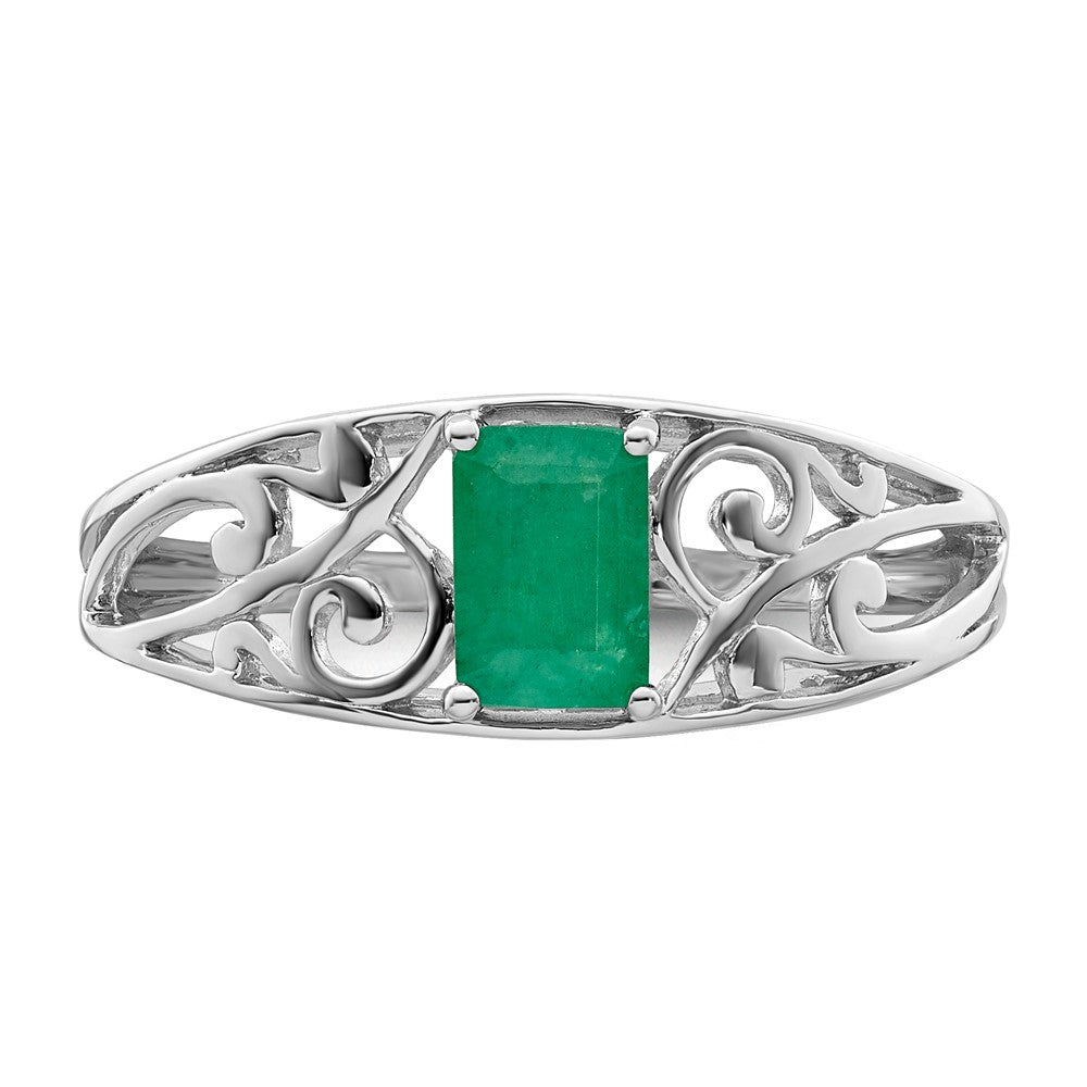 Sterling Silver Rhodium Plated Emerald Ring - 4