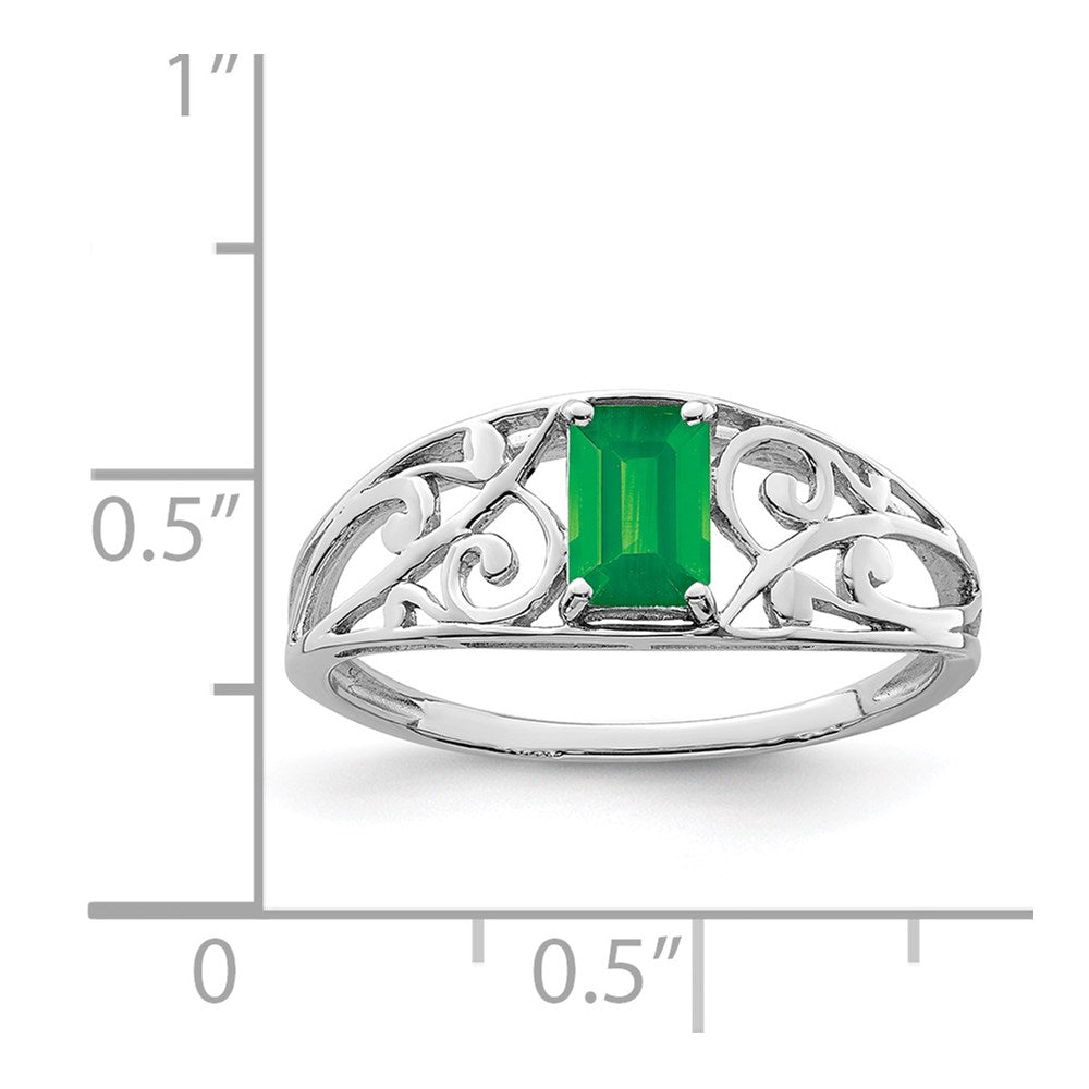 Sterling Silver Rhodium Plated Emerald Ring - 4
