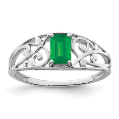 Sterling Silver Rhodium Plated Emerald Ring - 4