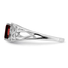 Sterling Silver Rhodium Plated Garnet Ring - 4