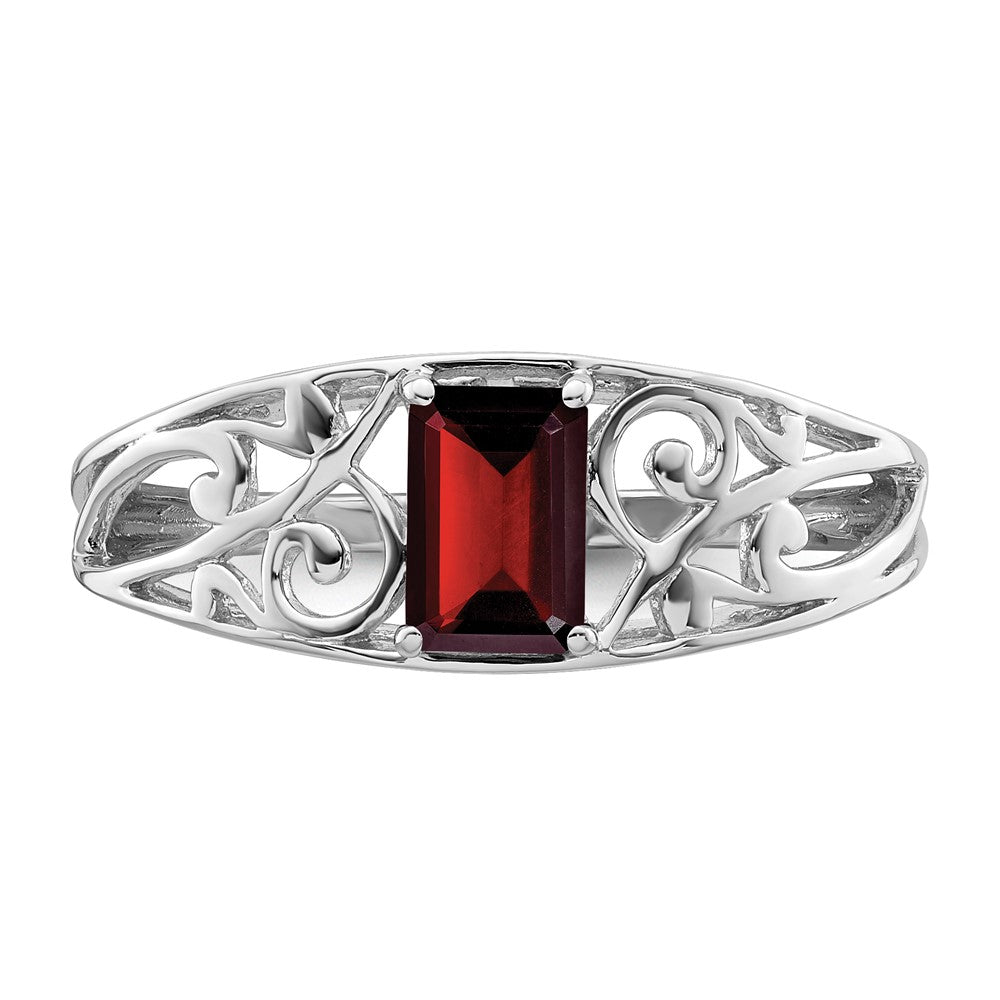Sterling Silver Rhodium Plated Garnet Ring - 4