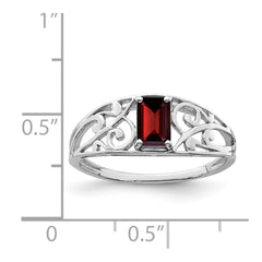 Sterling Silver Rhodium Plated Garnet Ring - 4