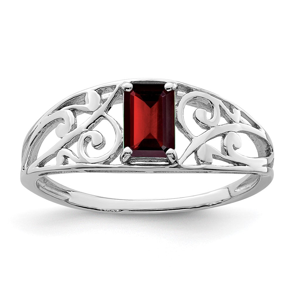Sterling Silver Rhodium Plated Garnet Ring - 4
