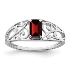 Sterling Silver Rhodium Plated Garnet Ring - 4