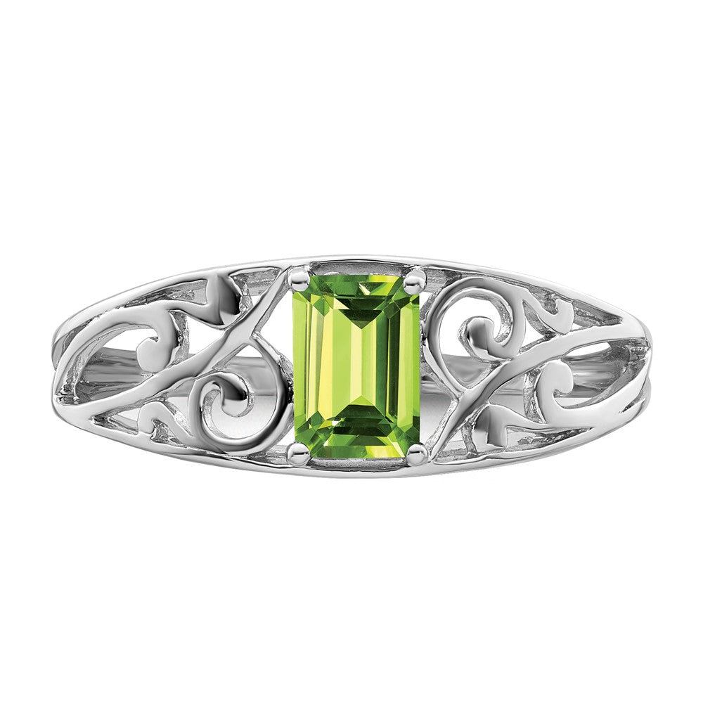 Sterling Silver Rhodium Plated Peridot Ring - 4