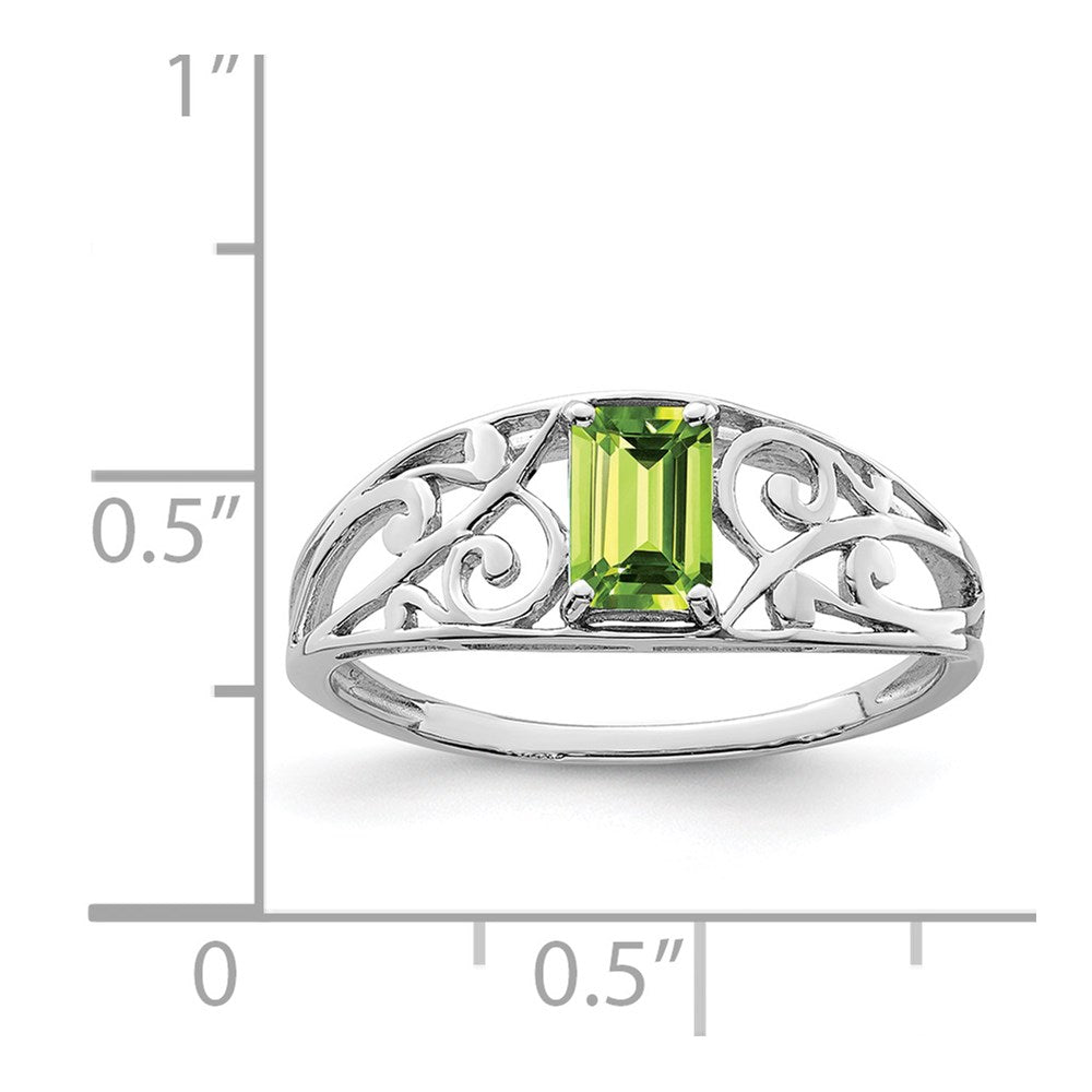 Sterling Silver Rhodium Plated Peridot Ring - 4