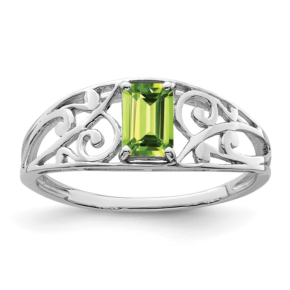 Sterling Silver Rhodium Plated Peridot Ring - 3