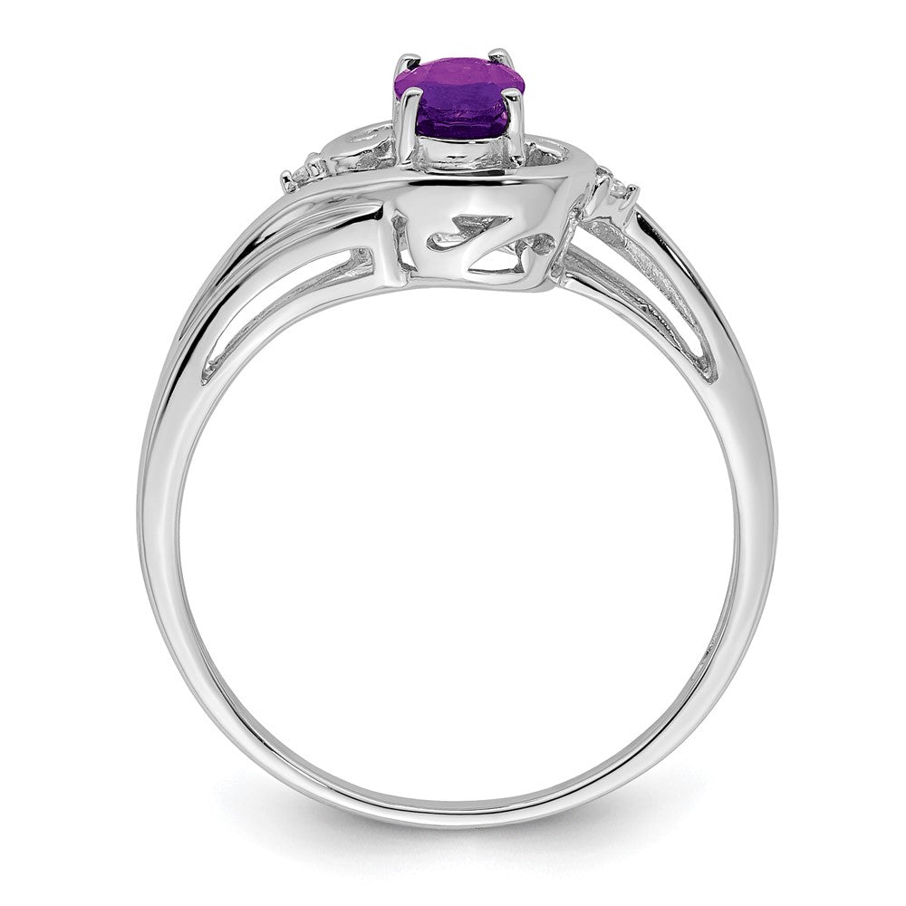Sterling Silver Rhodium Plated Diamond & Amethyst Ring - 3