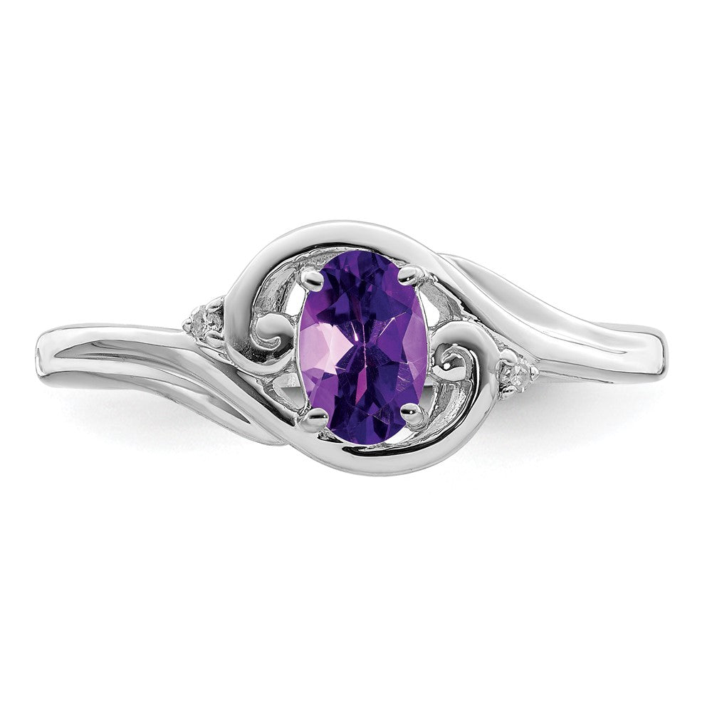 Sterling Silver Rhodium Plated Diamond & Amethyst Ring - 3