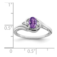 Sterling Silver Rhodium Plated Diamond & Amethyst Ring - 2