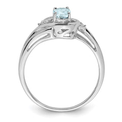 Sterling Silver Rhodium Plated Diamond & Aquamarine Ring - 2