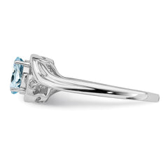 Sterling Silver Rhodium Plated Diamond & Aquamarine Ring - 4