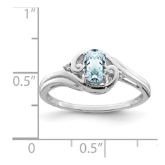 Sterling Silver Rhodium Plated Diamond & Aquamarine Ring - 2