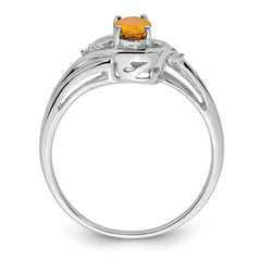 Sterling Silver Rhodium Plated Diamond & Citrine Ring - 4