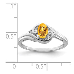 Sterling Silver Rhodium Plated Diamond & Citrine Ring - 4