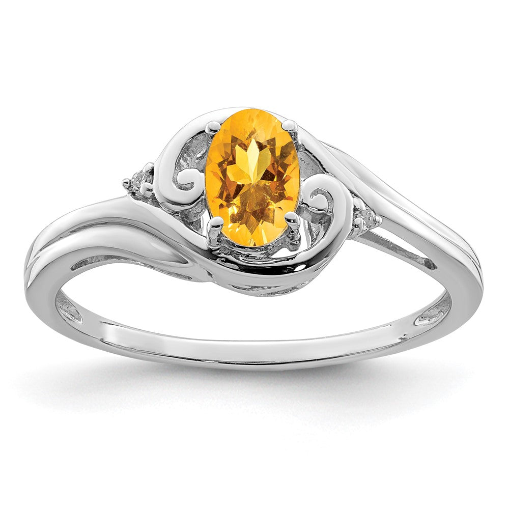 Sterling Silver Rhodium Plated Diamond & Citrine Ring - 4