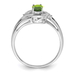 Sterling Silver Rhodium Plated Diamond & Peridot Ring - 2