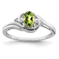 Sterling Silver Rhodium Plated Diamond & Peridot Ring - 4