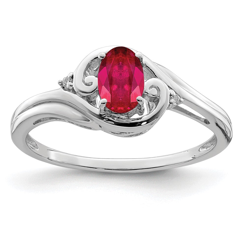 Sterling Silver Rhodium Plated Diamond & Ruby Ring - 3