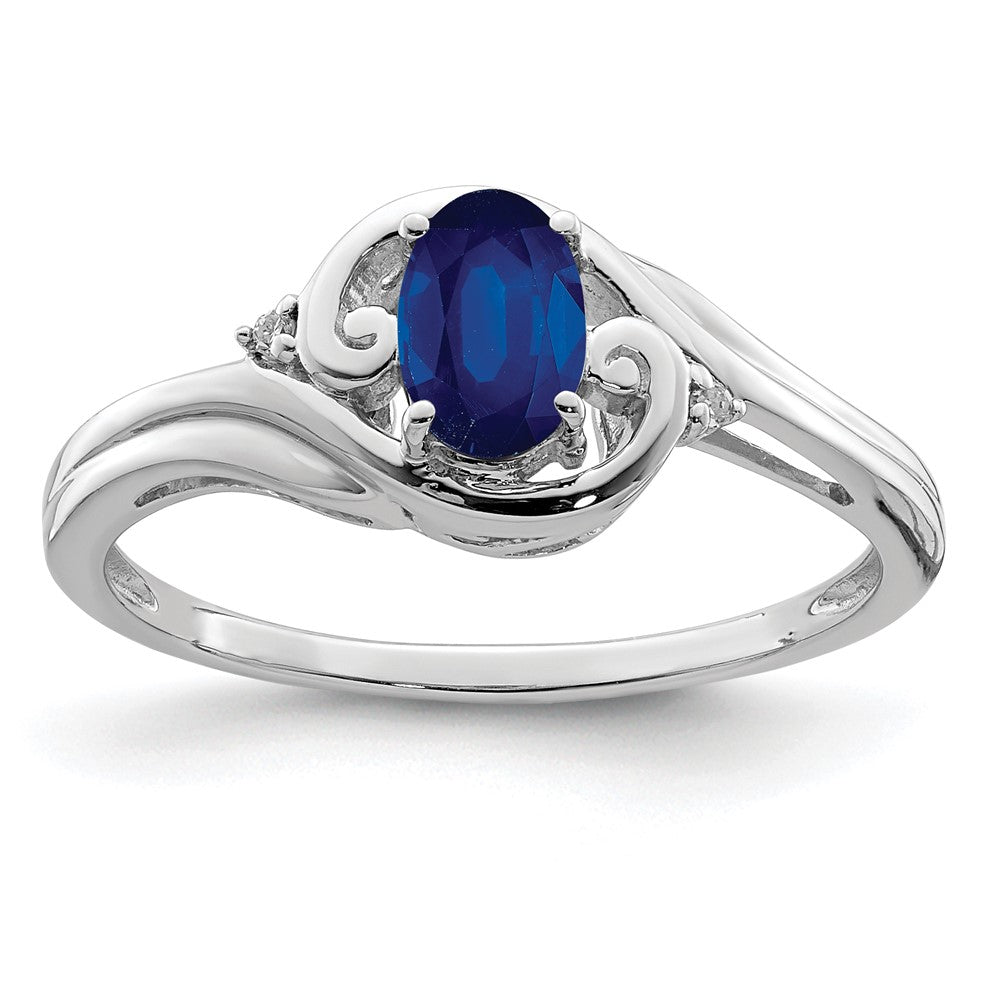 Sterling Silver Rhodium Plated Diamond & Sapphire Ring - 4