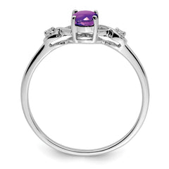 Sterling Silver Rhodium Plated Diamond and Amethyst Oval Ring - 2