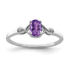 Sterling Silver Rhodium Plated Diamond and Amethyst Oval Ring - 2