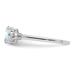 Sterling Silver Rhodium Plated Diamond and Aquamarine Oval Ring - 4