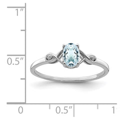 Sterling Silver Rhodium Plated Diamond and Aquamarine Oval Ring - 4