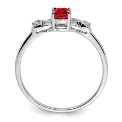 Sterling Silver Rhodium Plated Diamond and Oval Ruby Ring - 4