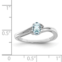 Sterling Silver Rhodium Plated Diamond & Aquamarine Oval Ring - 3