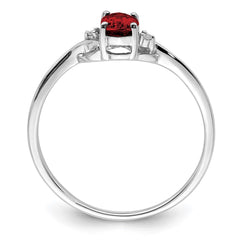Sterling Silver Rhodium Plated Diamond and Garnet Oval Ring - 2