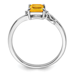 Sterling Silver Rhodium Plated Diamond & Citrine Square Ring - 3
