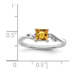 Sterling Silver Rhodium Plated Diamond & Citrine Square Ring - 3