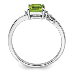 Sterling Silver Rhodium Plated Diamond & Peridot Square Ring - 3