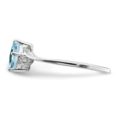 Sterling Silver Rhodium Plated Diamond & Aquamarine Square Ring - 4