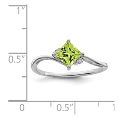 Sterling Silver Rhodium Plated Diamond & Peridot Square Ring - 2