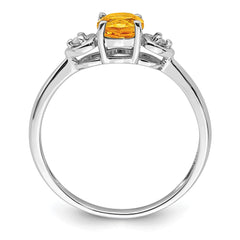 Sterling Silver Rhodium Plated Diamond and Citrine Round Ring - 2