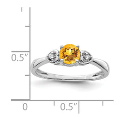 Sterling Silver Rhodium Plated Diamond and Citrine Round Ring - 3